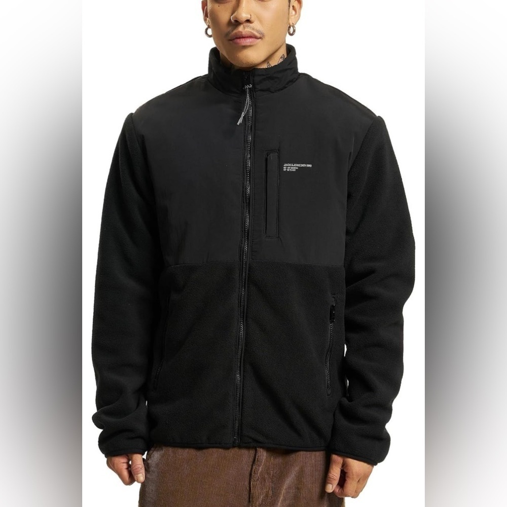 Jack & Jones Jorblake Bf Fleece Zip Up Jacket in Forest Night - Picture 2 of 10